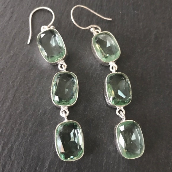 Green amethyst silver earrings - Picture 2 of 4